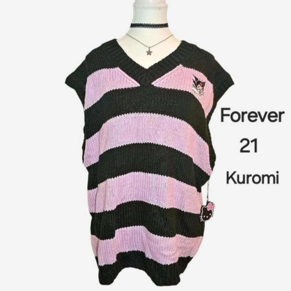 NWT Forever 21 Kuromi Sanrio Stripes Vest Sweater Spring Grunge Goth Y2K Lolita